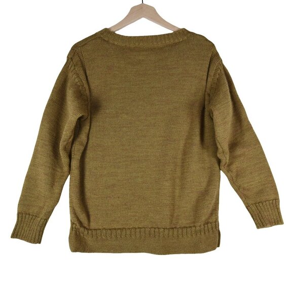 WoolOvers 100% Wool Crewneck Sweater Fits M Mustard Peas Heather Knit Pullover - Picture 2 of 7